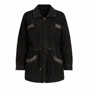 Size M Danier Women’s Vintage Black Leather Jacket Oversized Zip Tie Waist Coat